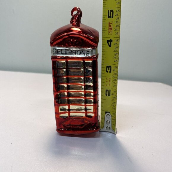 Pottery Barn Red Telephone Booth Glass Christmas Ornament 5”H x 2”W British Gold - Picture 9 of 10